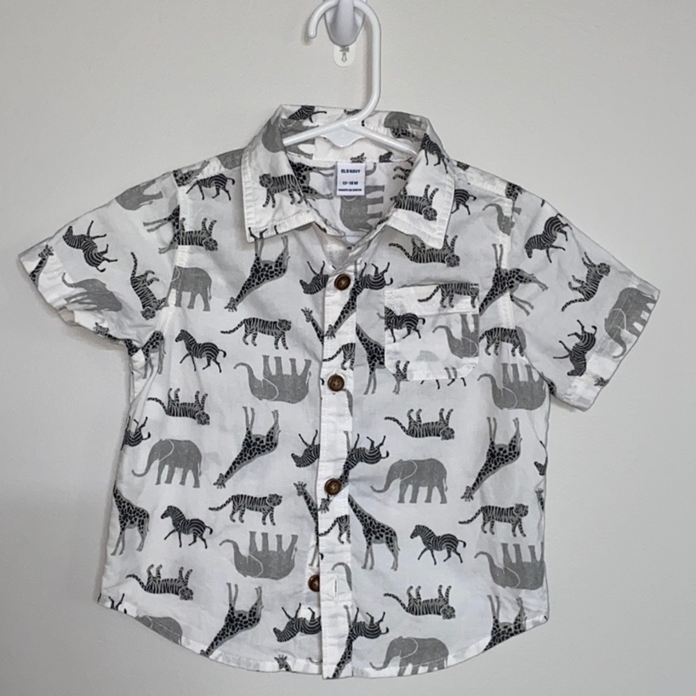 White Button Down Safari Print Shirt